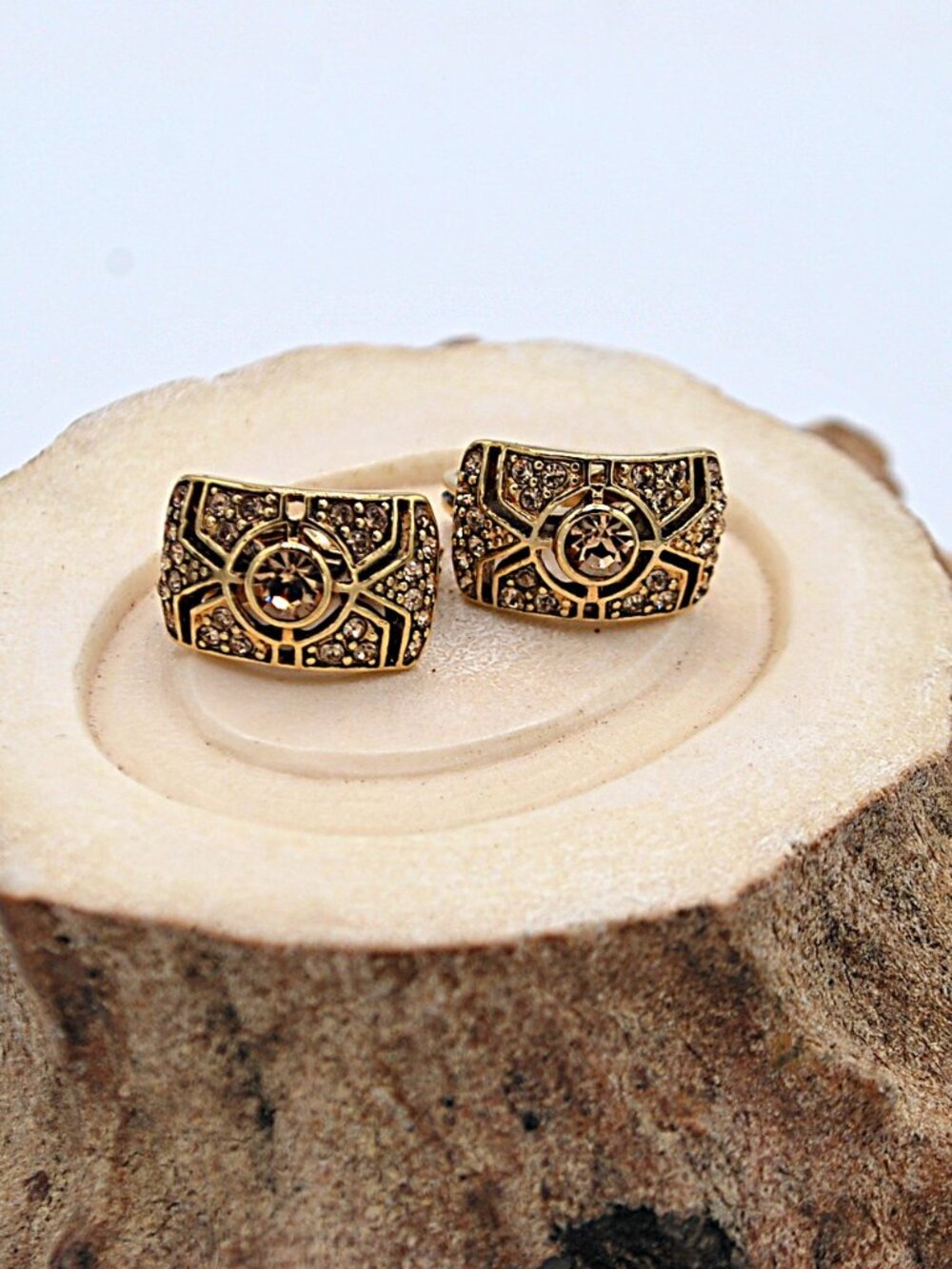Monet Earrings Clipons Marcasite Type Stones 1/2" Long